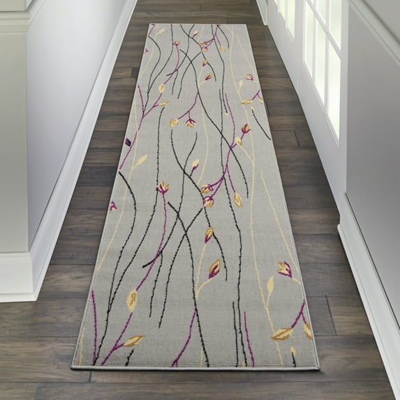 Nourison Grafix Transitional Botanical Grey 2'3" x 7'6" Area Rug, (8' Runner)