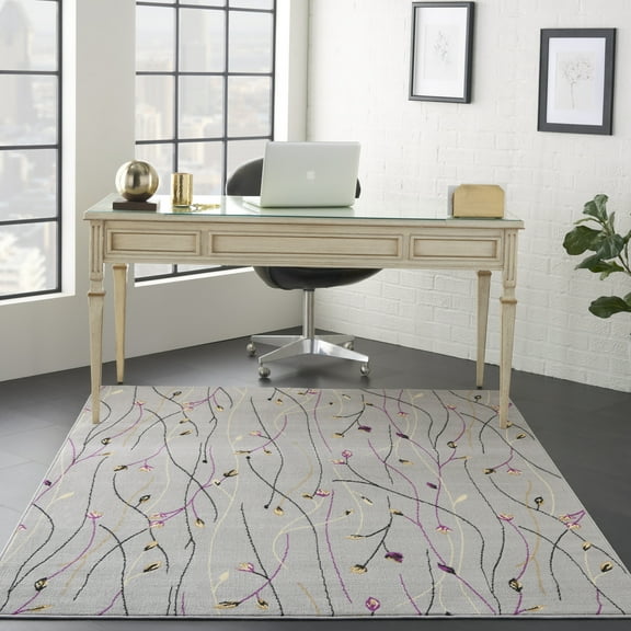 Nourison Grafix Transitional Botanical Grey 5'3" x 7'3" Area Rug, (5' x 7')