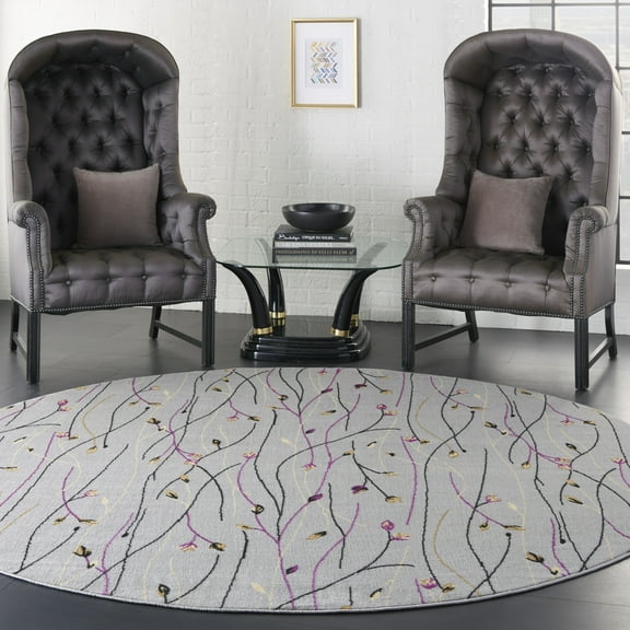 Nourison Grafix Transitional Botanical Grey 8' x ROUND Area Rug, (8' Round)