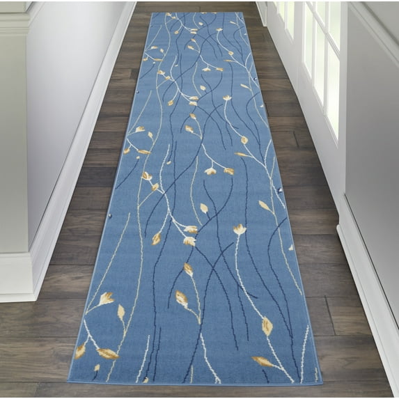 Nourison Grafix Transitional Botanical Light Blue 2'3" x 10' Area Rug, (10' Runner)