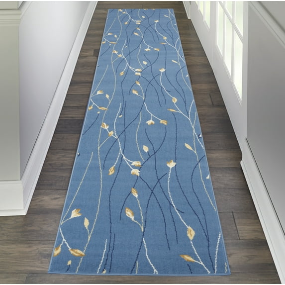 Nourison Grafix Transitional Botanical Light Blue 2'3" x 12' Area Rug, (12' Runner)