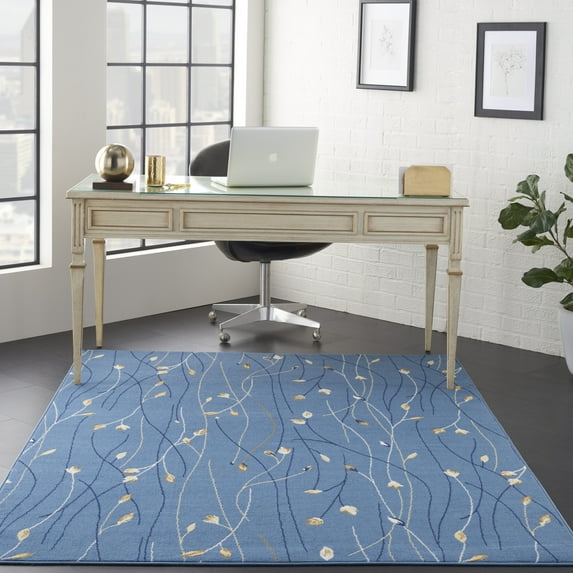 Nourison Grafix Transitional Botanical Light Blue 6' x 9' Area Rug, (6' x 9')