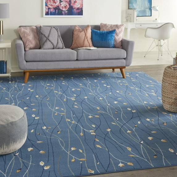 Nourison Grafix Transitional Botanical Light Blue 8'6" x 12' Area Rug, (9' x 12')