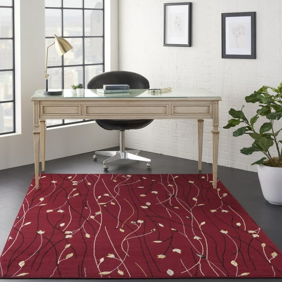 Nourison Grafix Transitional Botanical Red 5'3" x 7'3" Area Rug, (5' x 7')