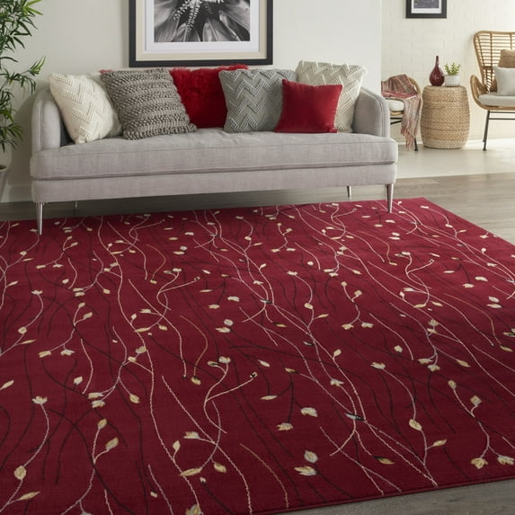 Nourison Grafix Transitional Botanical Red 8'6" x 12' Area Rug, (9' x 12')