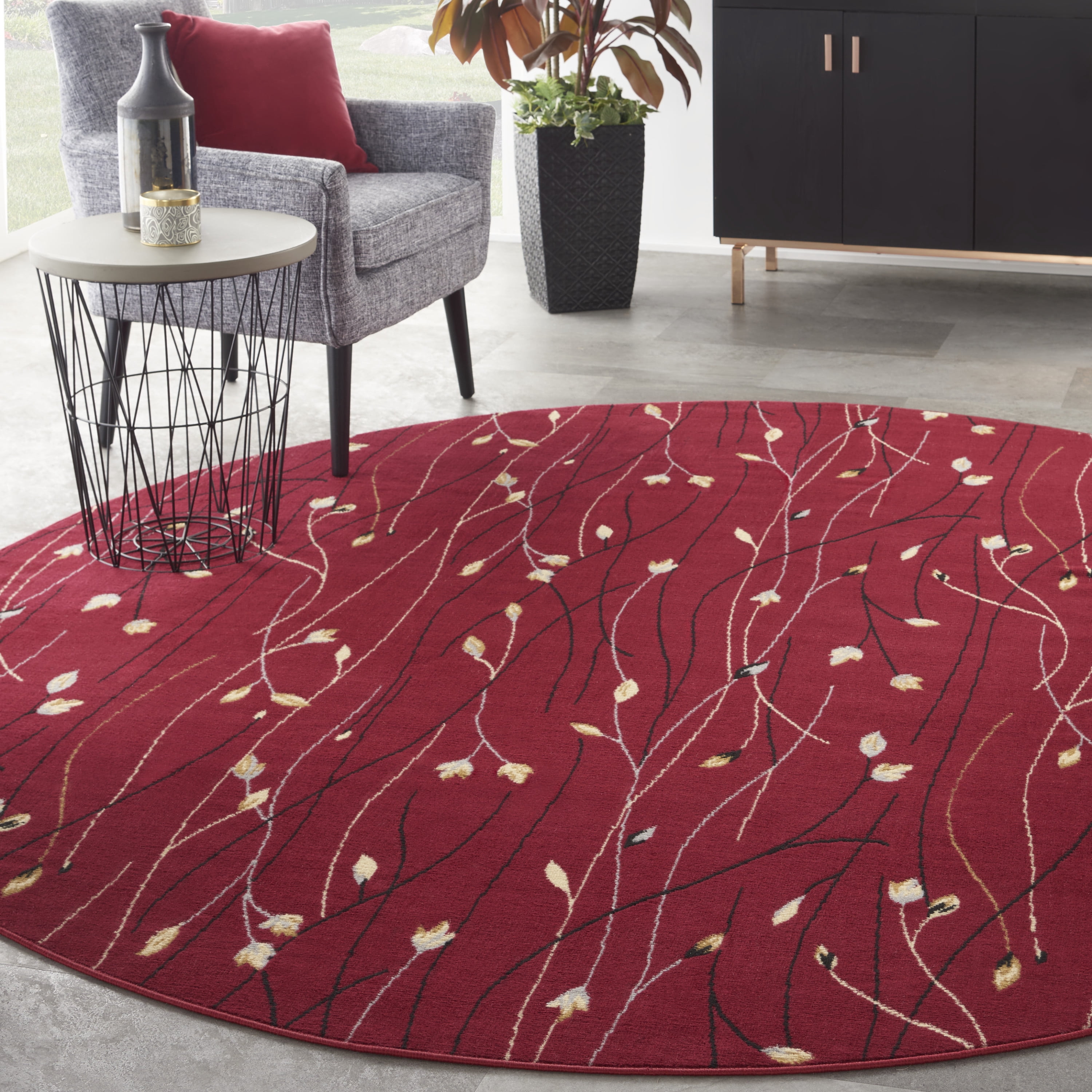 Nourison Grafix Transitional Botanical Red 8' x ROUND Area Rug, (8 ...