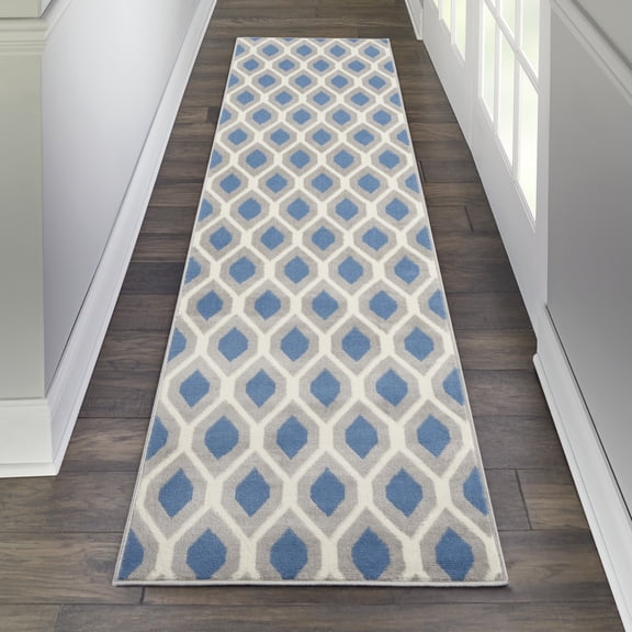 Nourison Grafix Trellis Blue 2'3" x 7'6" Area Rug, (2x8)
