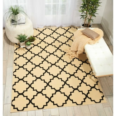 Nourison Grafix Trellis Cream/Black 5'3" x 7'3" Area Rug, (5x7)