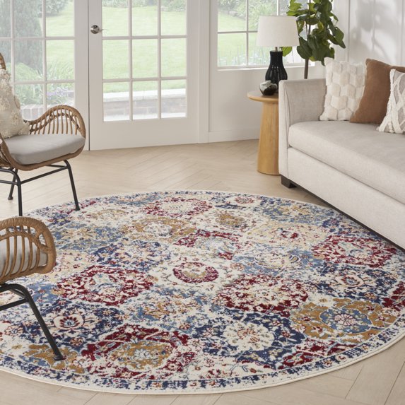 Nourison Grafix Vintage Blue Multicolor 5'3" x round Area Rug (5 Round)