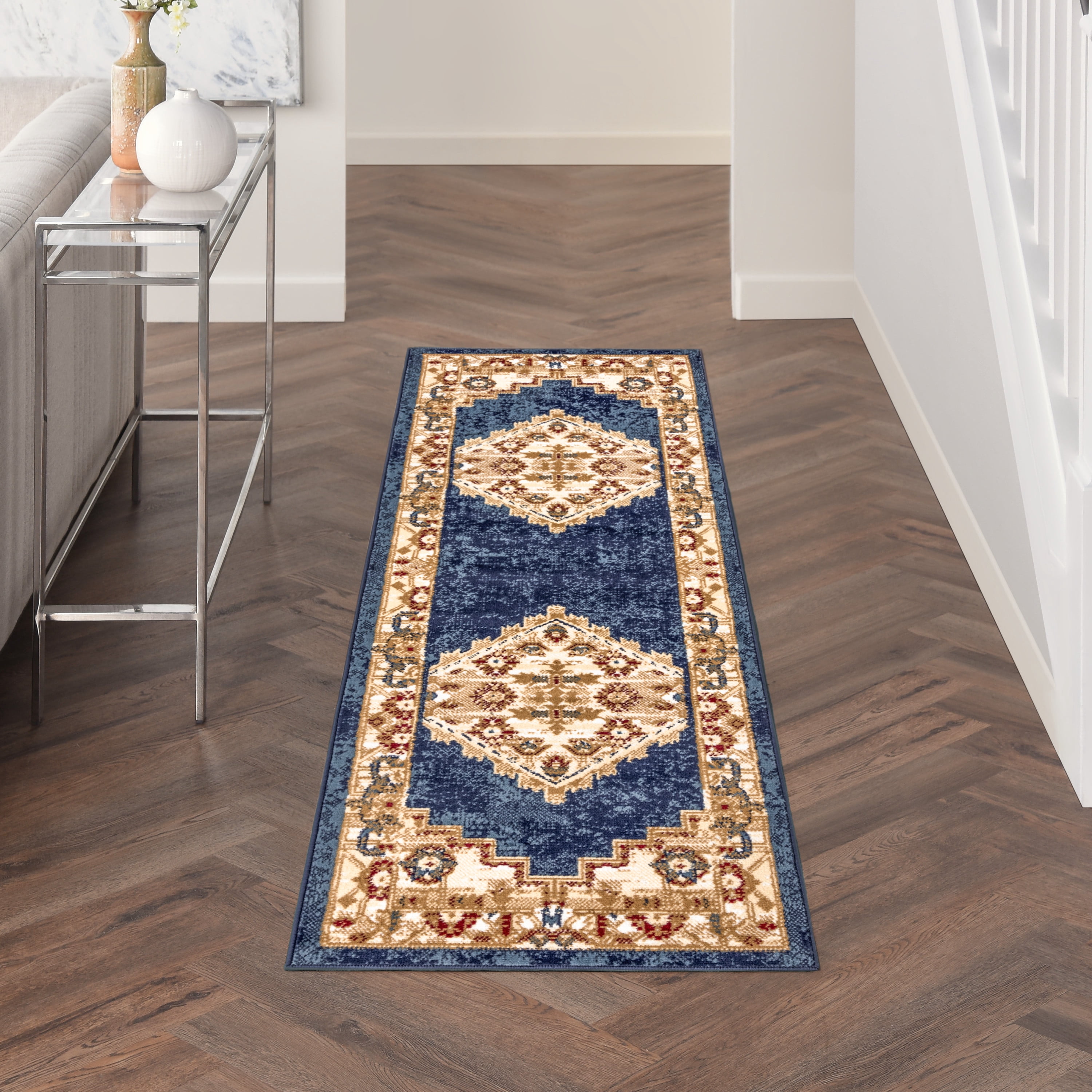 Nourison Grafix Vintage Navy Gold 2'3" x 7'6" Area Rug (2x8) - Walmart.com