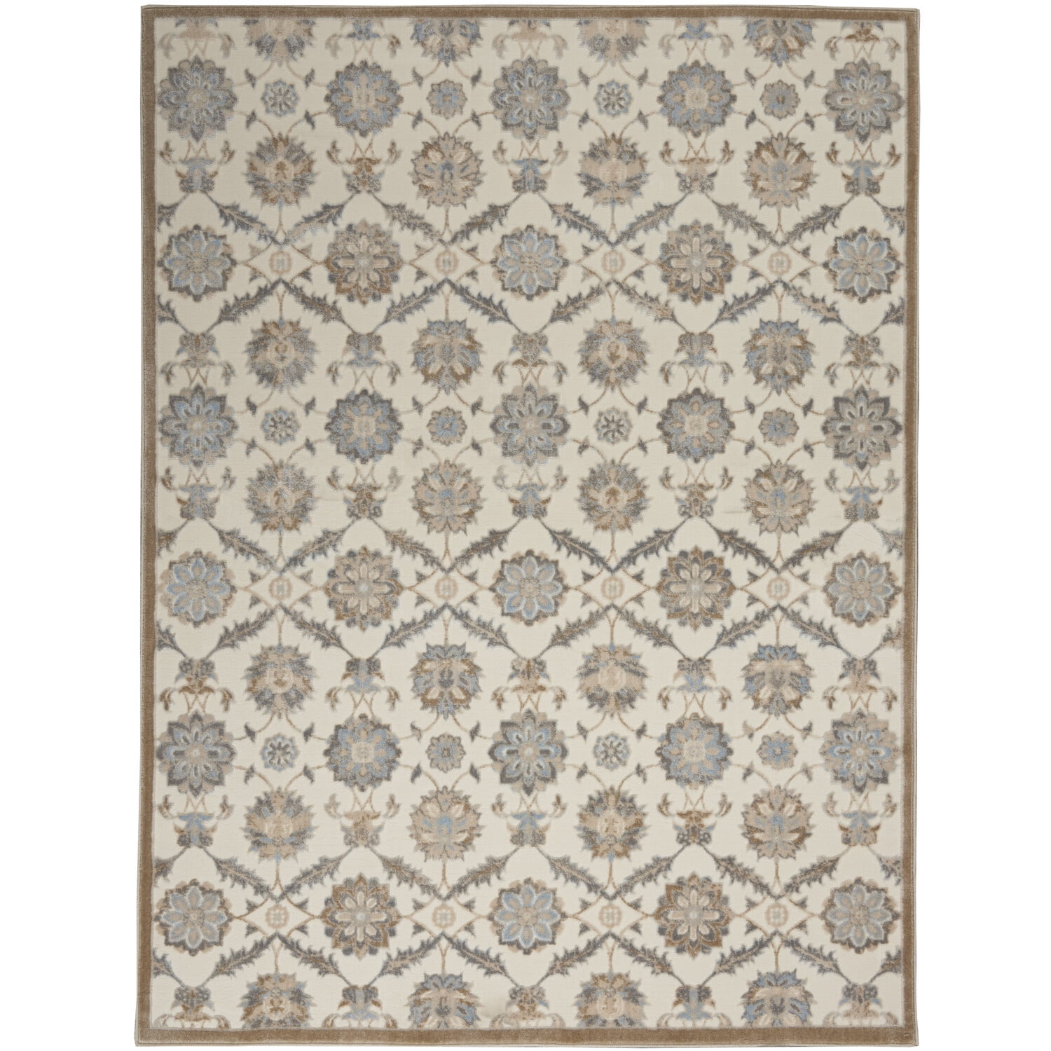 Grand Villa Cream and Gray Synthetic Medallion Area Rug