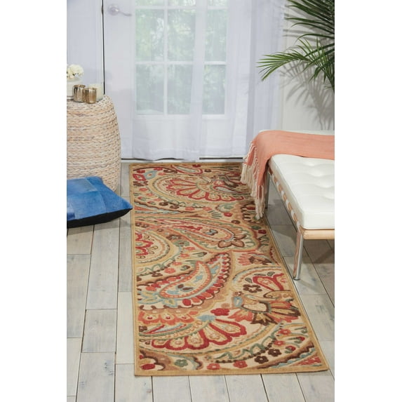 Nourison Graphic Illusions 2'3" x 8' Light Multicolor Paisley Indoor Rug