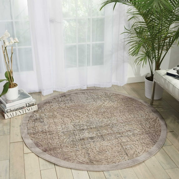 Nourison Graphic Illusions Damask Grey 5'3" x ROUND Area Rug, (5 Round)