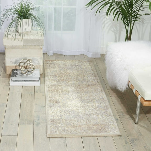 Nourison Graphic Illusions Damask Ivory 2'3" x 8' Area Rug, (2x8)