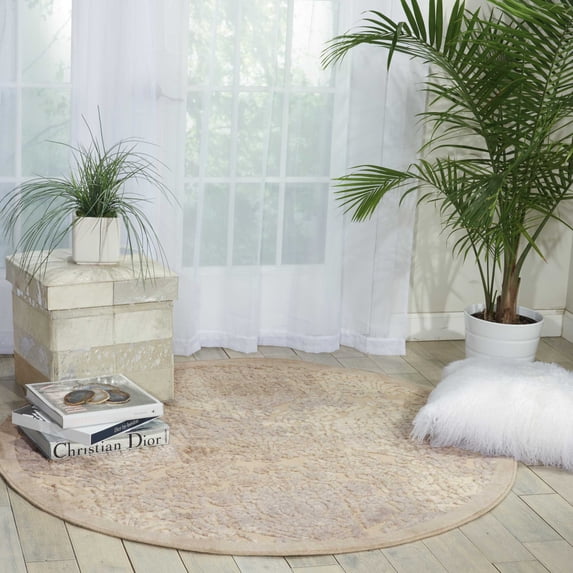 Nourison Graphic Illusions Damask Ivory 5'3" x ROUND Area Rug, (5 Round)