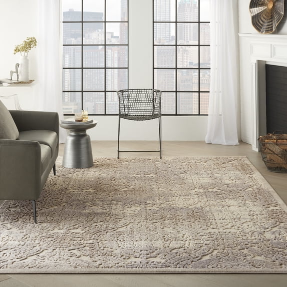 Nourison Graphic Illusions Damask Ivory 7'9" x 10'10" Area Rug, (8 x 11)
