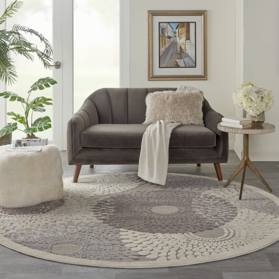 Nourison Graphic Illusions Modern Geometric Grey 7'9" x ROUND Area Rug, (8' Round)