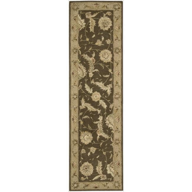 Elegant Aristocrat Brown & Beige Wool-Silk Hand-Tufted Runner Rug