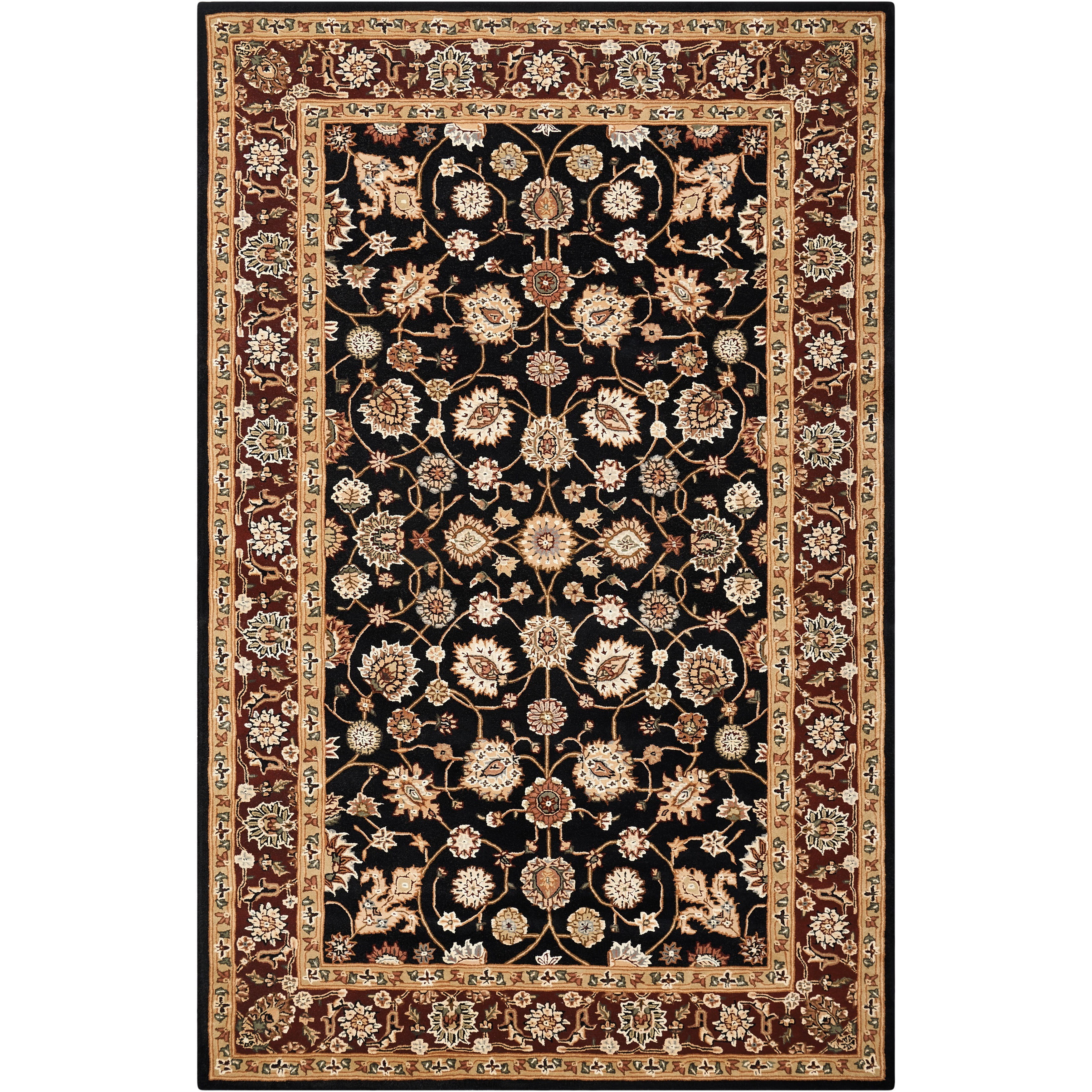 Elegant Traditional Black Wool-Silk Tufted Area Rug, 7'x9'