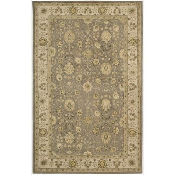 Handcrafted Floral Blue Wool & Silk 8' x 6' Tufted Area Rug