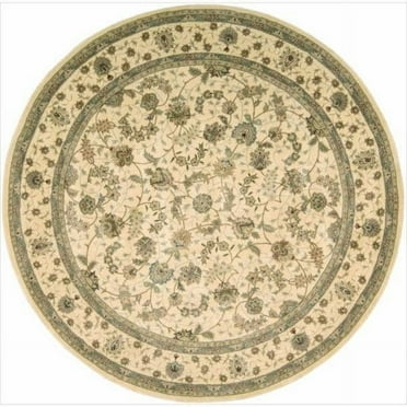 Nourison  Hand-tufted Floral Scroll Traditional Persian Area Rug Ivory 8' Round Latex Free Wool,Silk Nature,Oriental Handmade 8' Round Indoor,Handmade