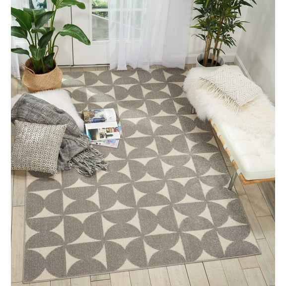 Nourison Harper Geometric Grey 5'3" x 7'3" Area Rug, (5x7)