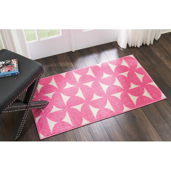 Nourison Harper Pink 2'2" x 3'9" Area Rug, Kids, Boys, Girls, Geometric, Bed Room, Living Room, Easy Cleaning, Non Shedding