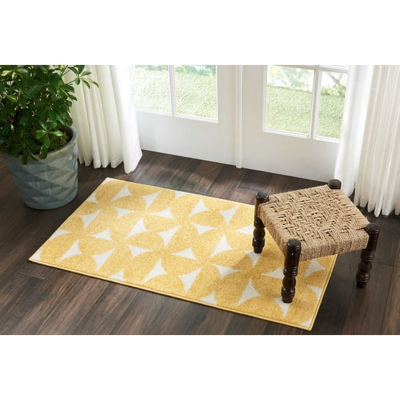 Nourison Harper Yellow 2'2" x 3'9" Area Rug, Kids, Boys, Girls, Geometric, Bed Room, Living Room, Easy Cleaning, Non Shedding