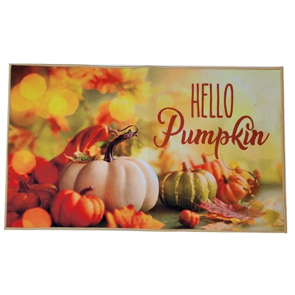 Nourison Hello Pumpkin Fall Accent Rug 20 x 32 Inch, Non-Slip Halloween Bathroom or Entryway Rug