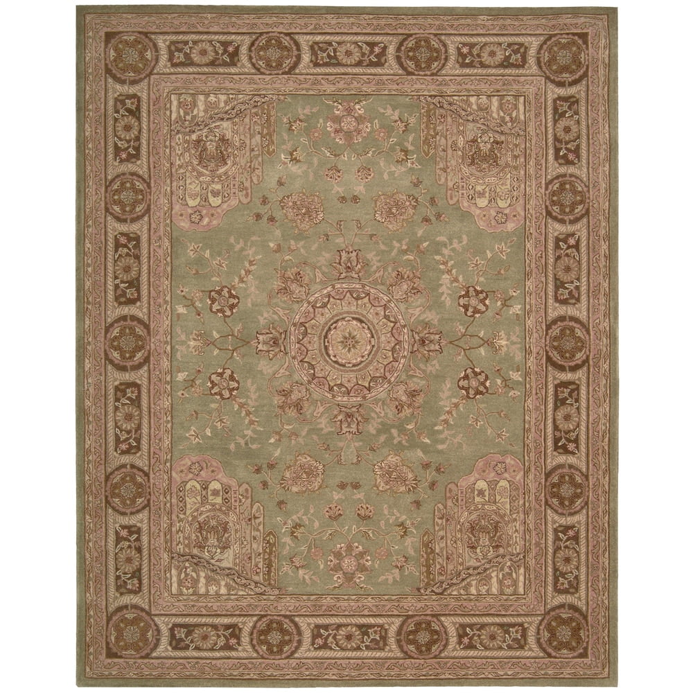Elegant Heritage Hand-Tufted Rectangular Green Wool Rug