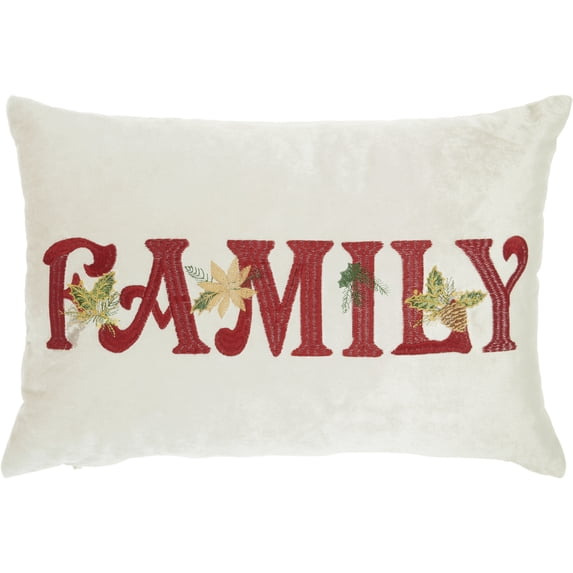 Nourison Holiday Pillows Emb. Family 12" x 18" Beige Indoor Throw Pillow