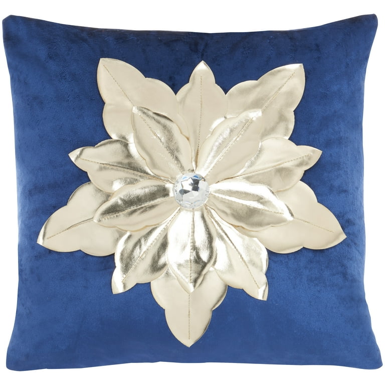 Nourison Holiday Pillows Metallic Poinsettia Navy Gold Decorative Throw Pillow 16 X16 Walmart