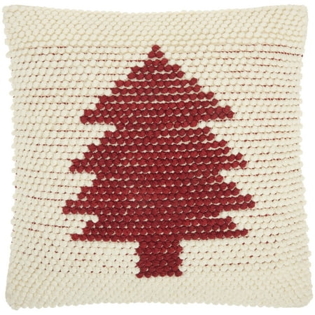 Nourison Holiday Tree Loops 20"X20" Ivory Red Throw Pillow