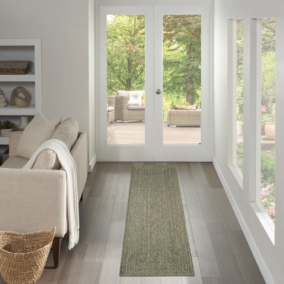 Nourison Tulum 2'2" x 8' Olive Outdoor Rug