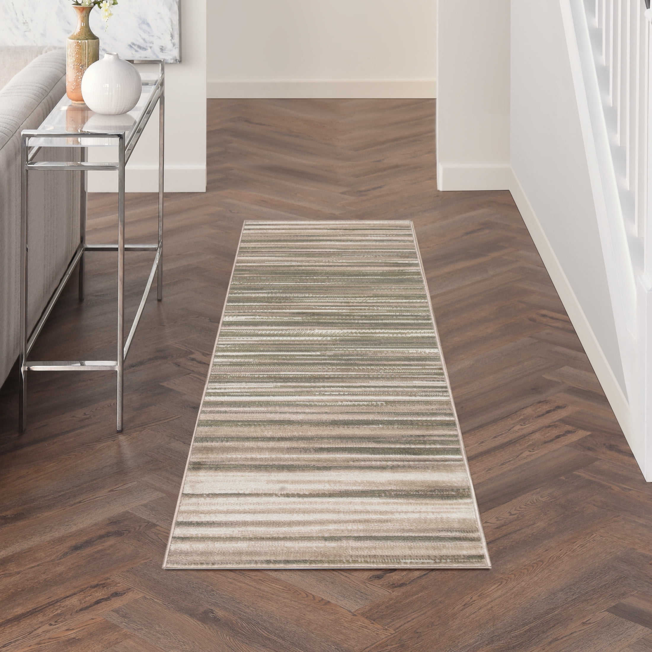 Nourison Jubilant 2' x 6' Green Ivory Modern Indoor Rug