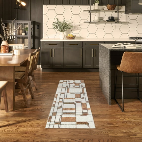 Nourison Nordic 2' x 6' Ivory Rust Mid-Century Modern Indoor Rug
