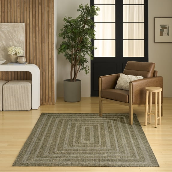 Nourison Tulum 5'3" x 7' Olive Outdoor Rug