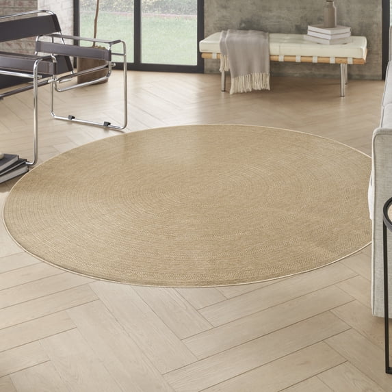 Nourison Tulum 8' x Round Taupe Ivory Outdoor Rug