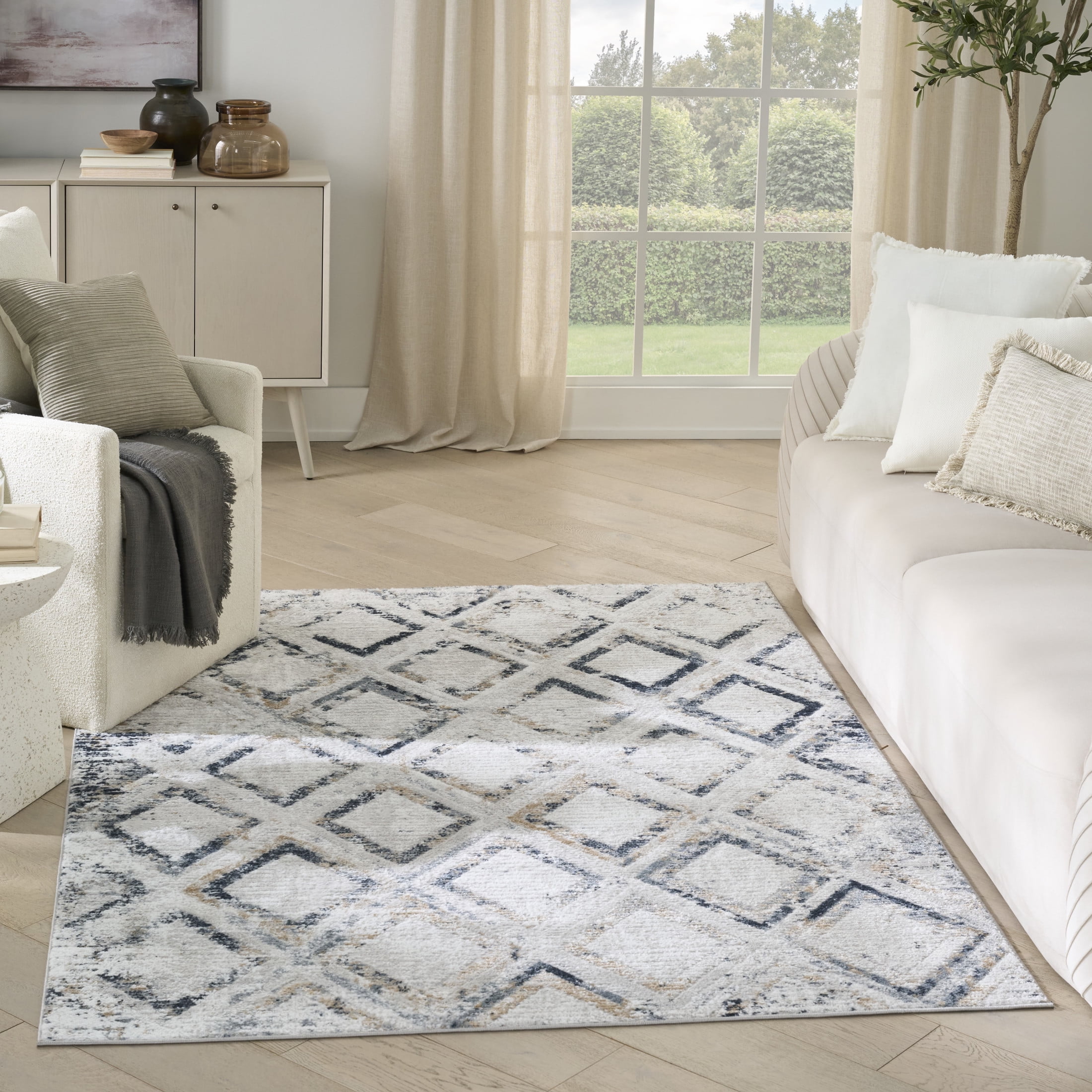 Nourison Dekor 4' x 6' Grey Navy Modern Indoor Rug