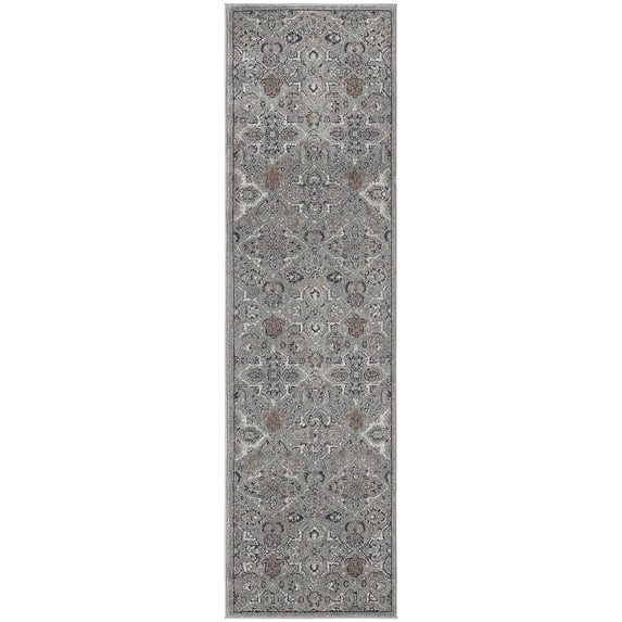 Nourison Home Allur All-over design Grey 2'3" x 7'6" Area Rug, Easy Cleaning, Non Shedding, Bed Room, Living Room, Dining Room, Kitchen (2x8)