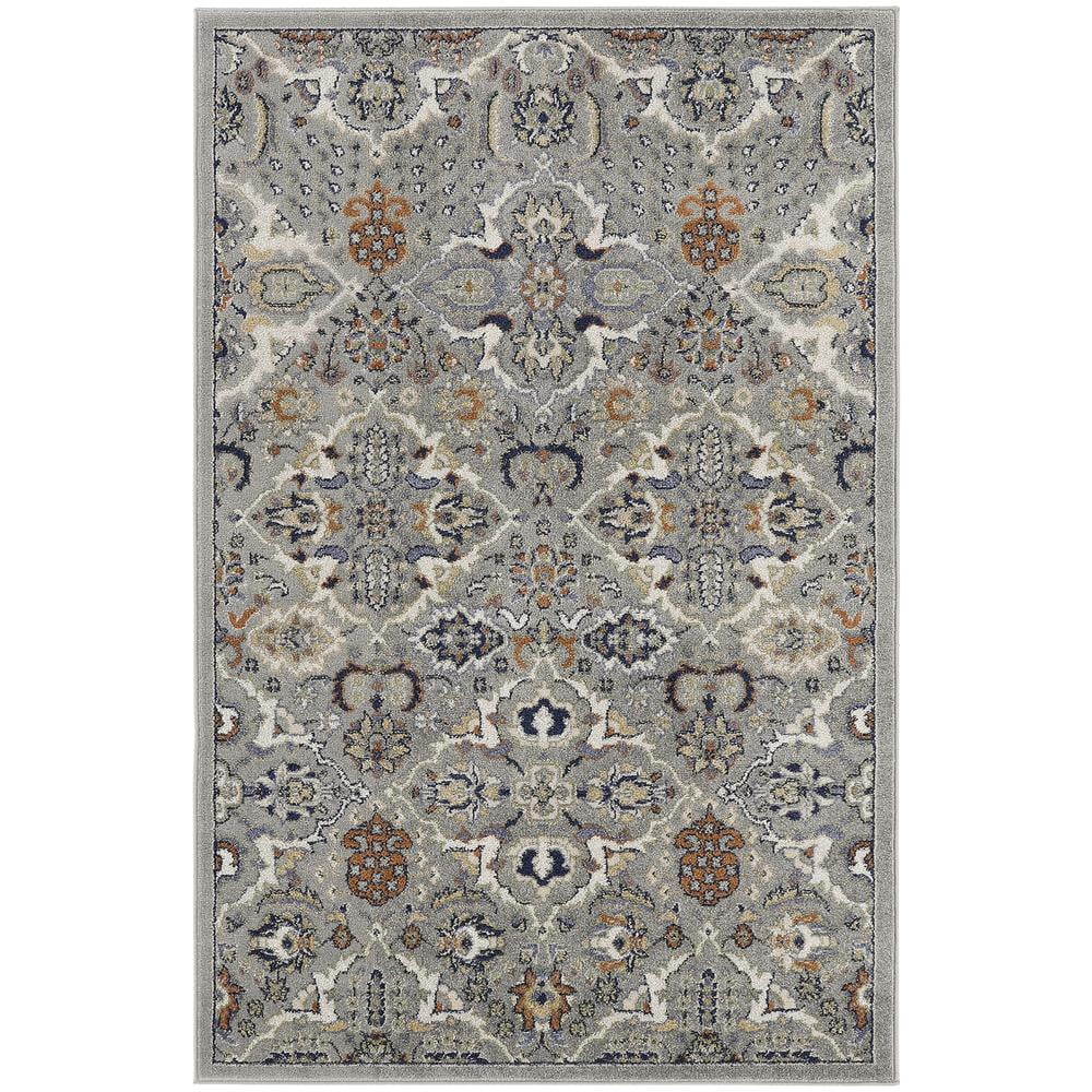 Gray Floral Synthetic 6' x 9' Rectangular Area Rug