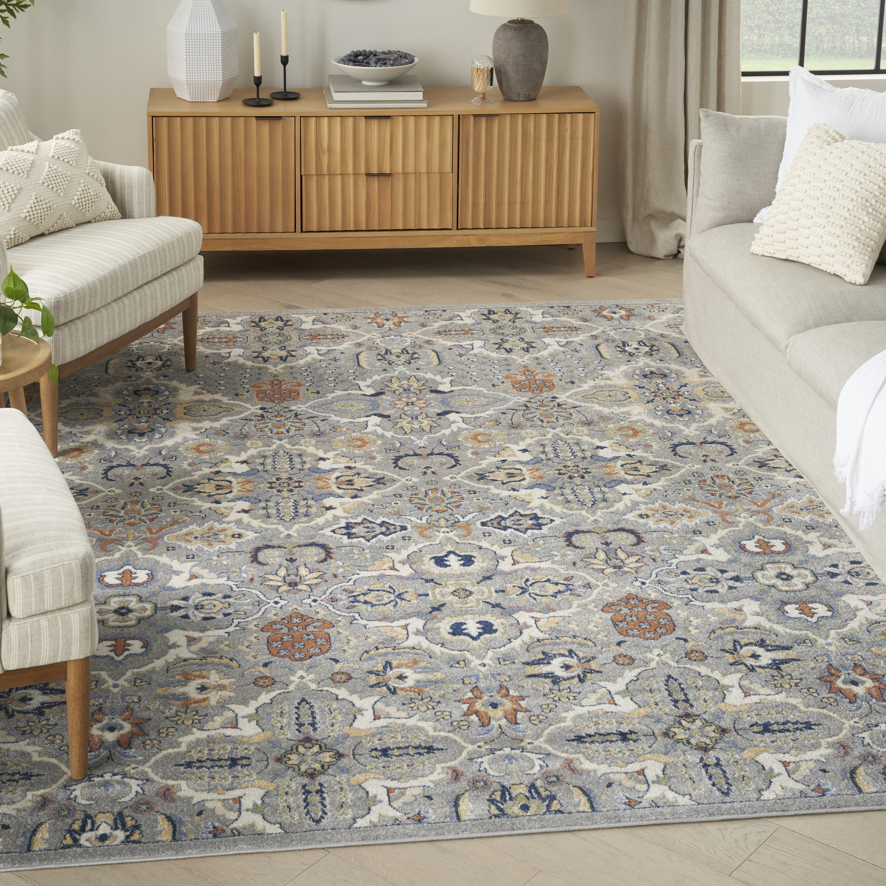 Nourison Home Allur All-over design Grey 9' x 12' Area Rug, Easy Cleaning, Non Shedding, Bed Room, Living Room, Dining Room, Kitchen (9x12)