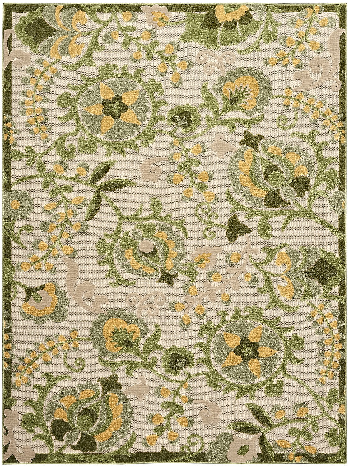 Nourison Aloha Farmhouse Indoor/Outdoor Ivory Green 3'6" x 5'6" Area Rug (4x6)