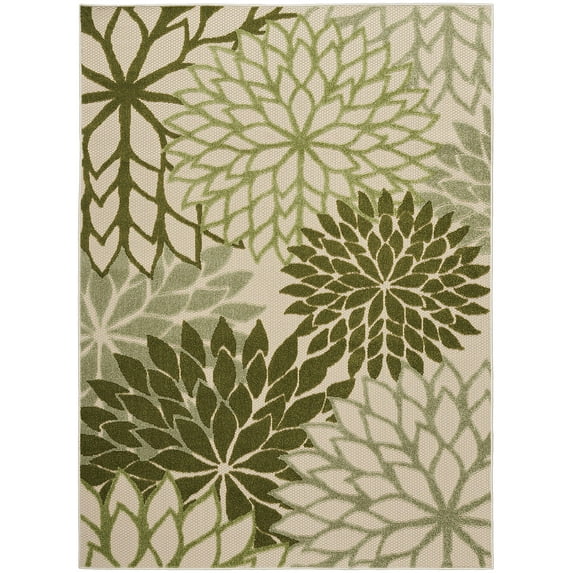 Nourison Aloha Tropical Indoor/Outdoor Ivory Green 5'3" x 7'5" Area Rug (5x7)
