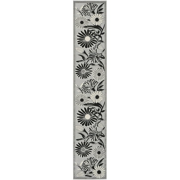 Nourison Aloha 2' x 6' Black White Outdoor Rug