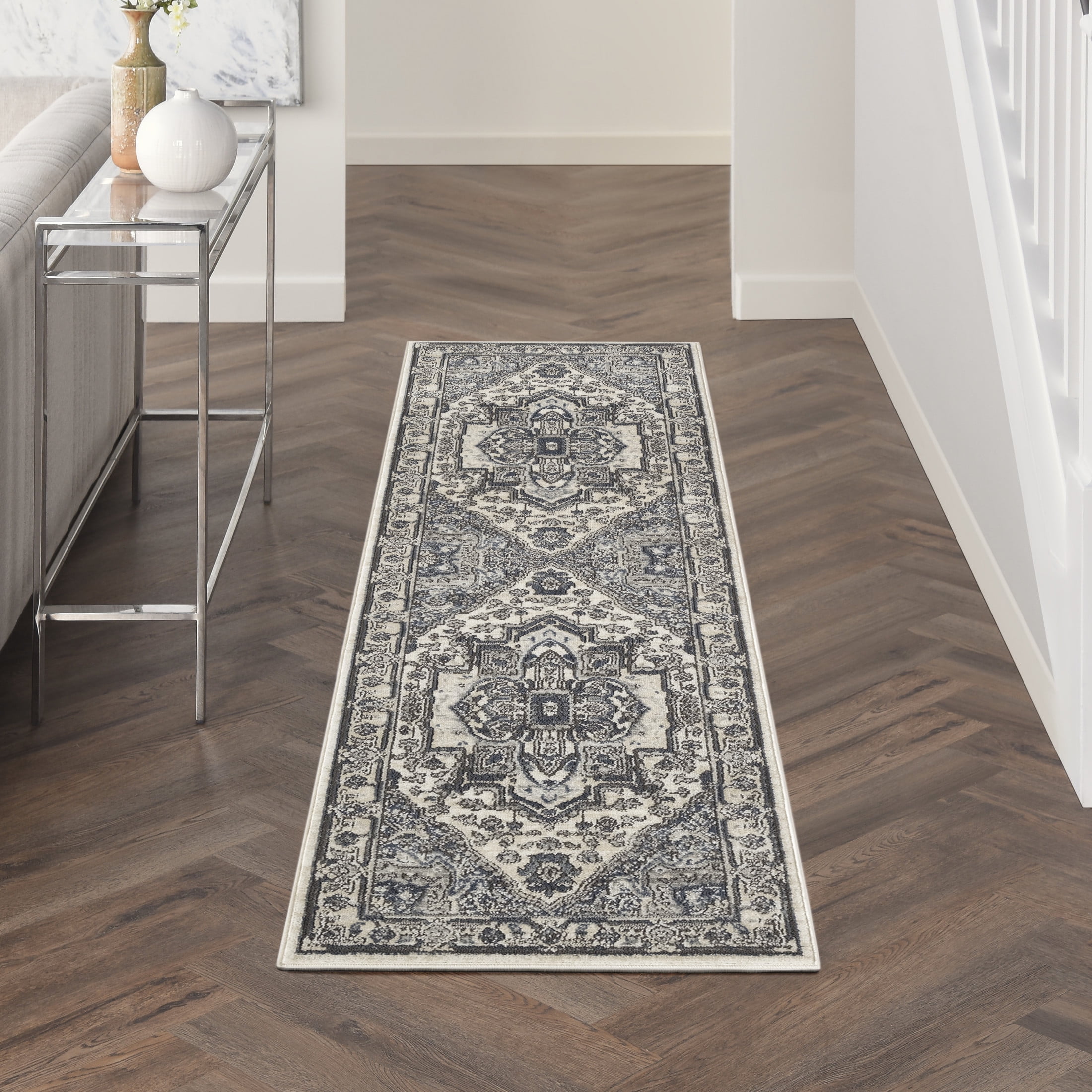 Nourison Concerto 2'2" x 10' Ivory Navy Vintage Indoor Rug