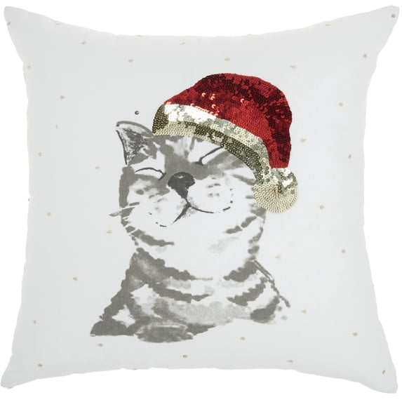 Nourison Home For The Holiday Animals White Decorative Throw Pillow , 18"X18"