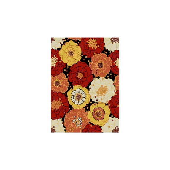 Nourison Home & Garden 93x130" Rectangle Fabric Area Rug in Black/Red