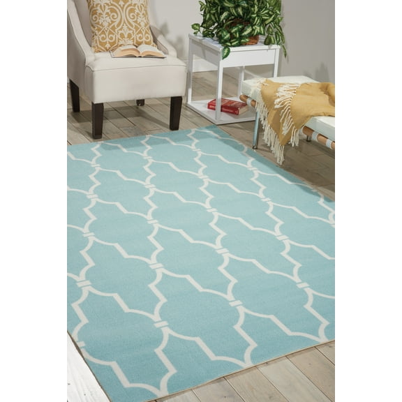 Nourison Home & Garden Indoor/Outdoor Aqua 4'4" x 6'3" Area Rug, (4x6)