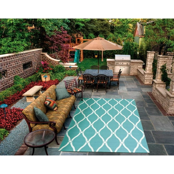Nourison Home & Garden Indoor/Outdoor Aqua 7'9" x 10'10" Area Rug, (8x11)